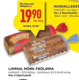 Willys LIMPAN, MÖRK FRÖLIMPA, Medlemspris erbjuda