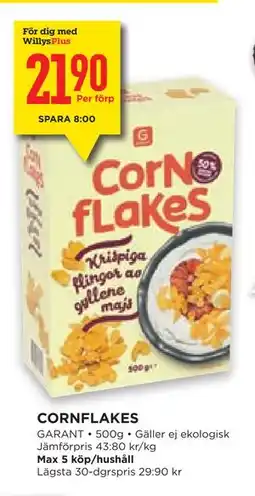 Willys Hemma CORNFLAKES, Medlemspris erbjuda