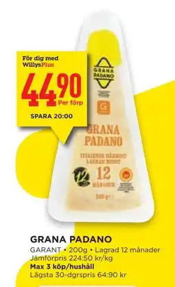 Willys Hemma GRANA PADANO, Medlemspris erbjuda