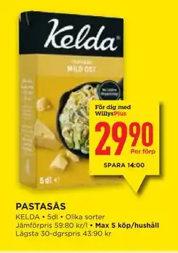 Willys Hemma PASTASÅS, Medlemspris erbjuda