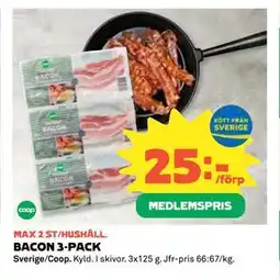Coop Daglivs BACON 3-PACK, Medlemspris erbjuda