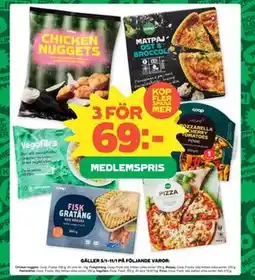 Coop Daglivs Chicken nuggets,Fiskgratäng, Matpaj, Pastarätter, Vegofärs, Pizza, Medlemspris erbjuda