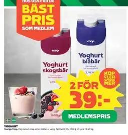 Coop Daglivs YOGHURT, Medlemspris erbjuda