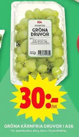 ICA Maxi ICA Gröna kärnfria druvor i ask erbjuda