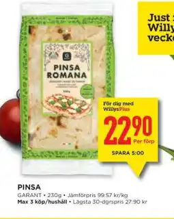 Willys Pinsa Romana erbjuda