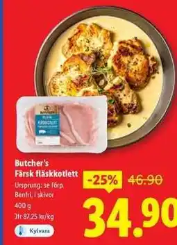 Lidl BUTCHER'S Färsk fläskkotlett erbjuda