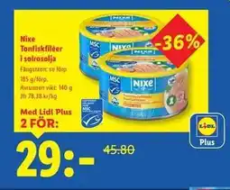 Lidl Nixe Tonfiskfiléer i solrosolja erbjuda