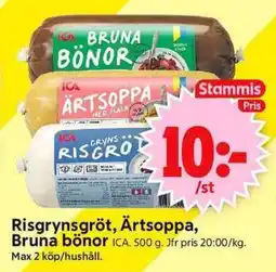 ICA Supermarket ICA Risgrynsgröt, Ärtsoppa, Bruna bönor erbjuda
