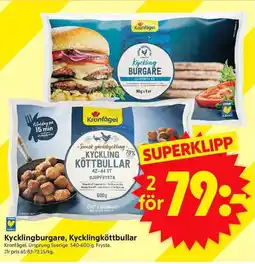 ICA Supermarket Kronfågel Kycklingburgare, Kycklingköttbullar erbjuda