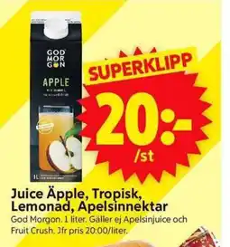 ICA Supermarket God Morgon Juice Äpple, Tropisk, Lemonad, Apelsinnektar erbjuda
