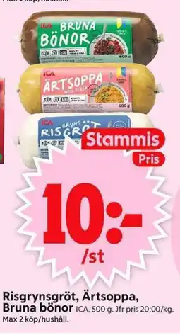 ICA Supermarket ICA Risgrynsgröt, Ärtsoppa, Bruna bönor erbjuda