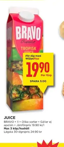 Willys BRAVO Juice erbjuda