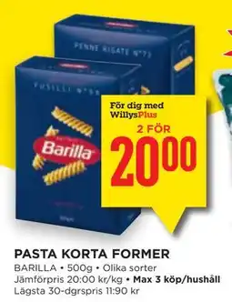 Willys PASTA KORTA FORMER, Medlemspris erbjuda
