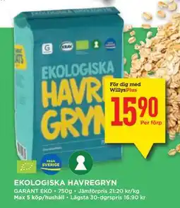 Willys EKOLOGISKA HAVREGRYN, Medlemspris erbjuda