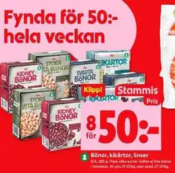ICA Kvantum Bönor, kikärtor, linser, Medlemspris erbjuda