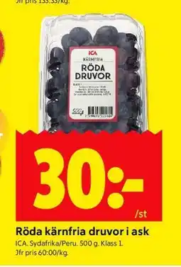 ICA Kvantum Röda kärnfria druvor i ask erbjuda