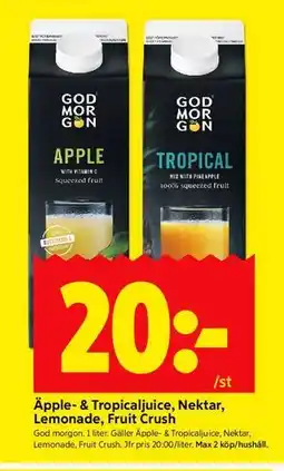 ICA Kvantum Äpple- & Tropicaljuice, Nektar, Lemonade, Fruit Crush erbjuda