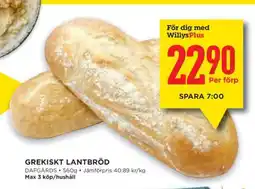 Willys Grekiskt lantbröd erbjuda