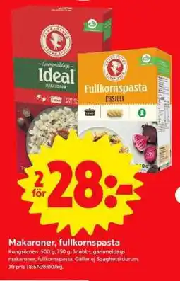 ICA Supermarket Makaroner, fullkornspasta erbjuda