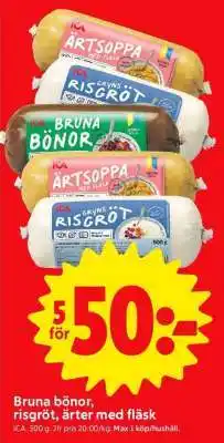 ICA Supermarket Bruna bönor, risgröt, ärter med fläsk erbjuda