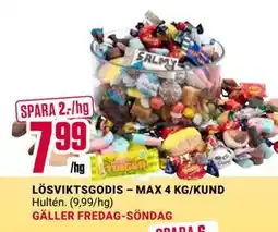 ÖoB LÖSVIKTSGODIS – MAX 4 KG/KUND erbjuda