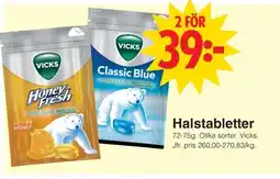 Matöppet VICKS Halstabletter erbjuda