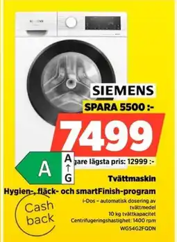 Power SIEMENS Tvättmaskin WG54G2FQDN erbjuda