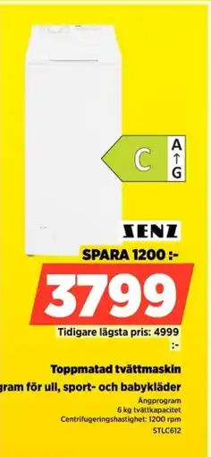Power SENZ Toppmatad tvättmaskin STLC612 erbjuda