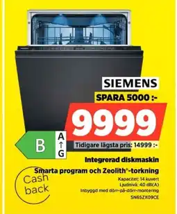Power SIEMENS Integrerad diskmaskin SN65ZX09CE erbjuda