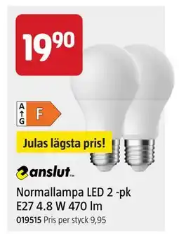 Jula Normallampa LED 2 -pk E27 4.8 W 470 lm erbjuda