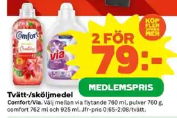 Coop Tvätt-/sköljmedel Comfort/Via erbjuda
