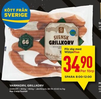 Willys Garant Grillkorv erbjuda