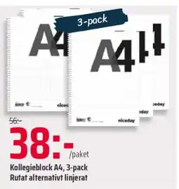 Office Depot Kollegieblock A4, 3-pack Rutat alternativt linjerat erbjuda