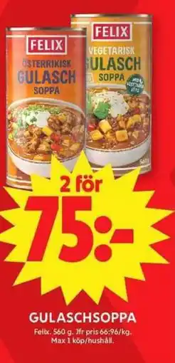 ICA Maxi FELIX Gulaschsoppa erbjuda