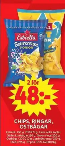 ICA Maxi Estrella Chips, ringar, ostbågar erbjuda