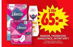 ICA Maxi Libresse Bindor, trosskydd singelpack, intimtvätt erbjuda