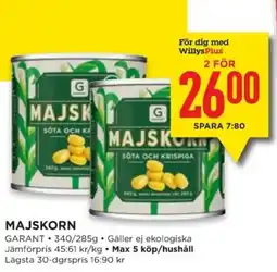 Willys GARANT Majskorn erbjuda