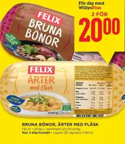 Willys FELIX Bruna bönor, ärter med fläsk erbjuda