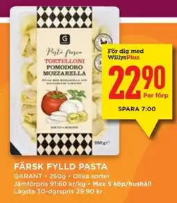 Willys GARANT Färsk fylld pasta erbjuda