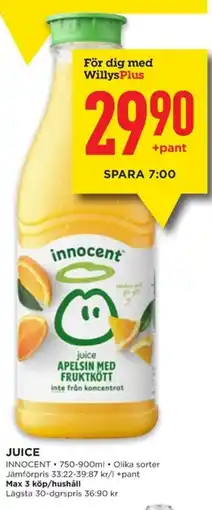 Willys INNOCENT Juice erbjuda