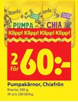 ICA Kvantum Risenta Pumpakärnor, Chiafrön erbjuda