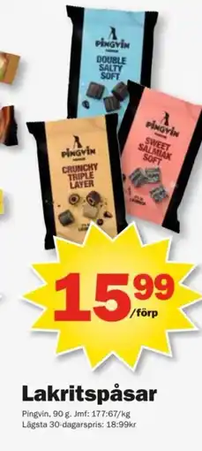 Pekås PINGVIN Lakritspåsar erbjuda
