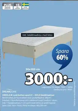 JYSK DINGLA M resårbotten sand-91 + KOLA bäddmadrass erbjuda