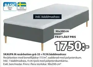 SKAUPA M resårbotten grå-33 + FLYA bäddmadrass