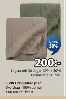 JYSK SIVBLOM quiltad pläd erbjuda