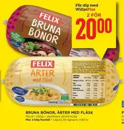 Willys BRUNA BÖNOR, ÄRTER MED FLÄSK, Medlemspris erbjuda