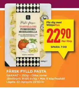 Willys FÄRSK FYLLD PASTA, Medlemspris erbjuda
