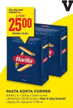 Willys Hemma PASTA KORTA FORMER, Medlemspris erbjuda