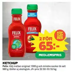 Coop Daglivs KETCHUP, Medlemspris erbjuda
