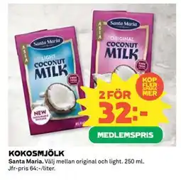 Coop Daglivs KOKOSMJÖLK, Medlemspris erbjuda